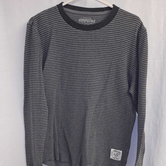 Aeropostale Other - Aeropostale A87 Long Sleeve Thermal Shirt Gray Striped Size L Cotton Waffle Knit